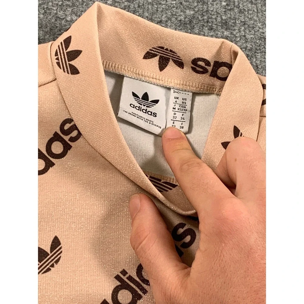 Adidas Originals Dress Monogram Long Sleeve Logo Print Bodycon‎ Pink Peach XS